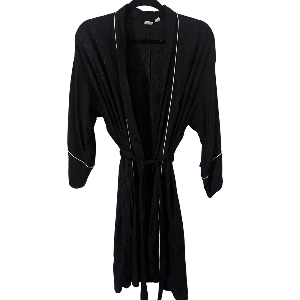 Women's Gap Robe XXS/XS Jacquard Floral Black White Piping Loungewear